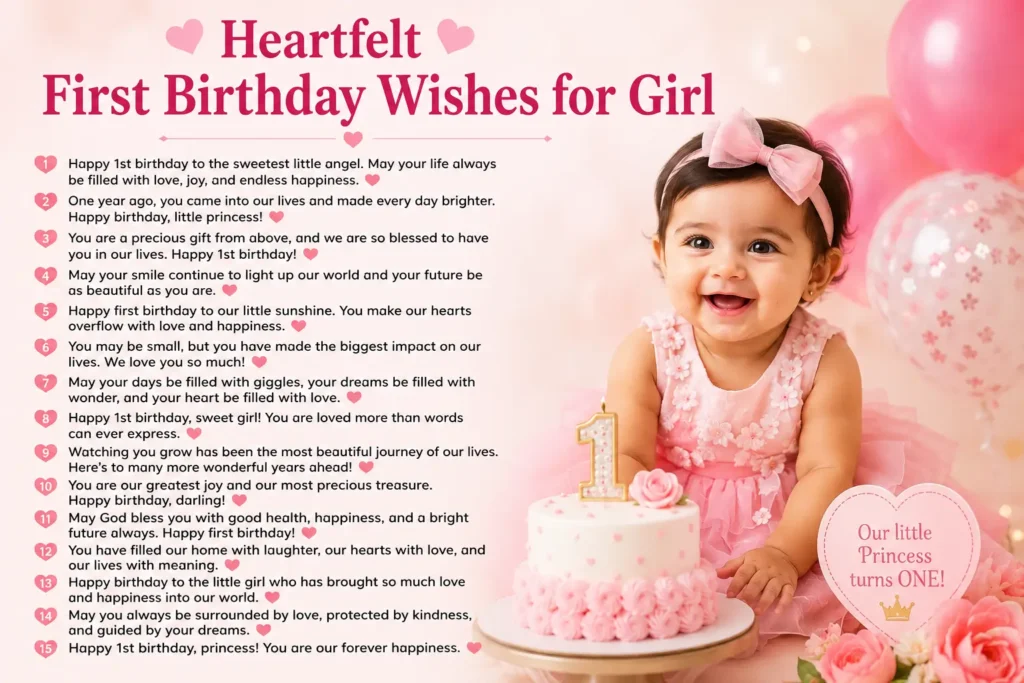 Heartfelt First Birthday Wishes for Girl❤️